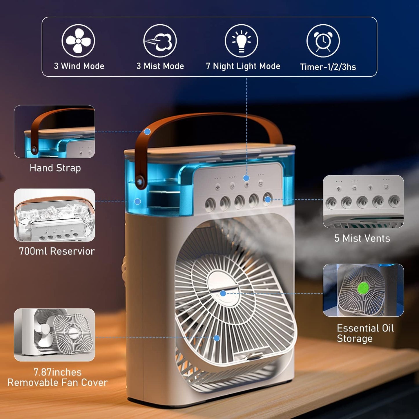 AURACOOL Etekcity Mini Cooler for Room Cooling - Portable Air Cooler & Mini Air Conditioner for Home Office (White)